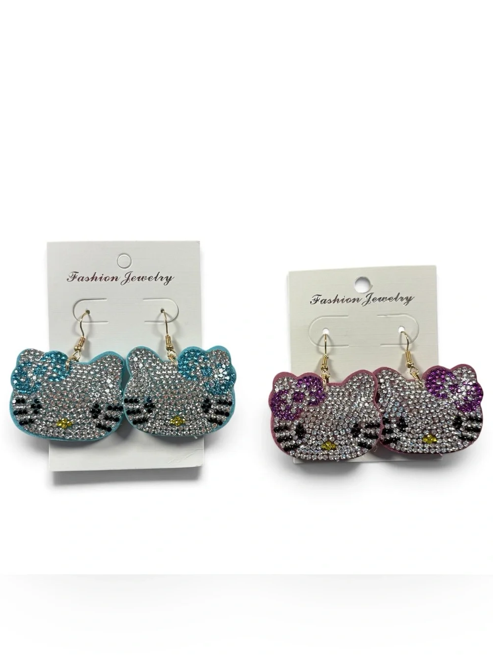 Fashion Jewelry Crystal Hello Kitty Style Dangle Earrings Blue Purple Bling